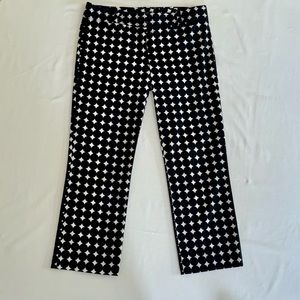 J. Crew City Fit Capris, Size 4 Inky Black/Blue and white, stretch fabric
